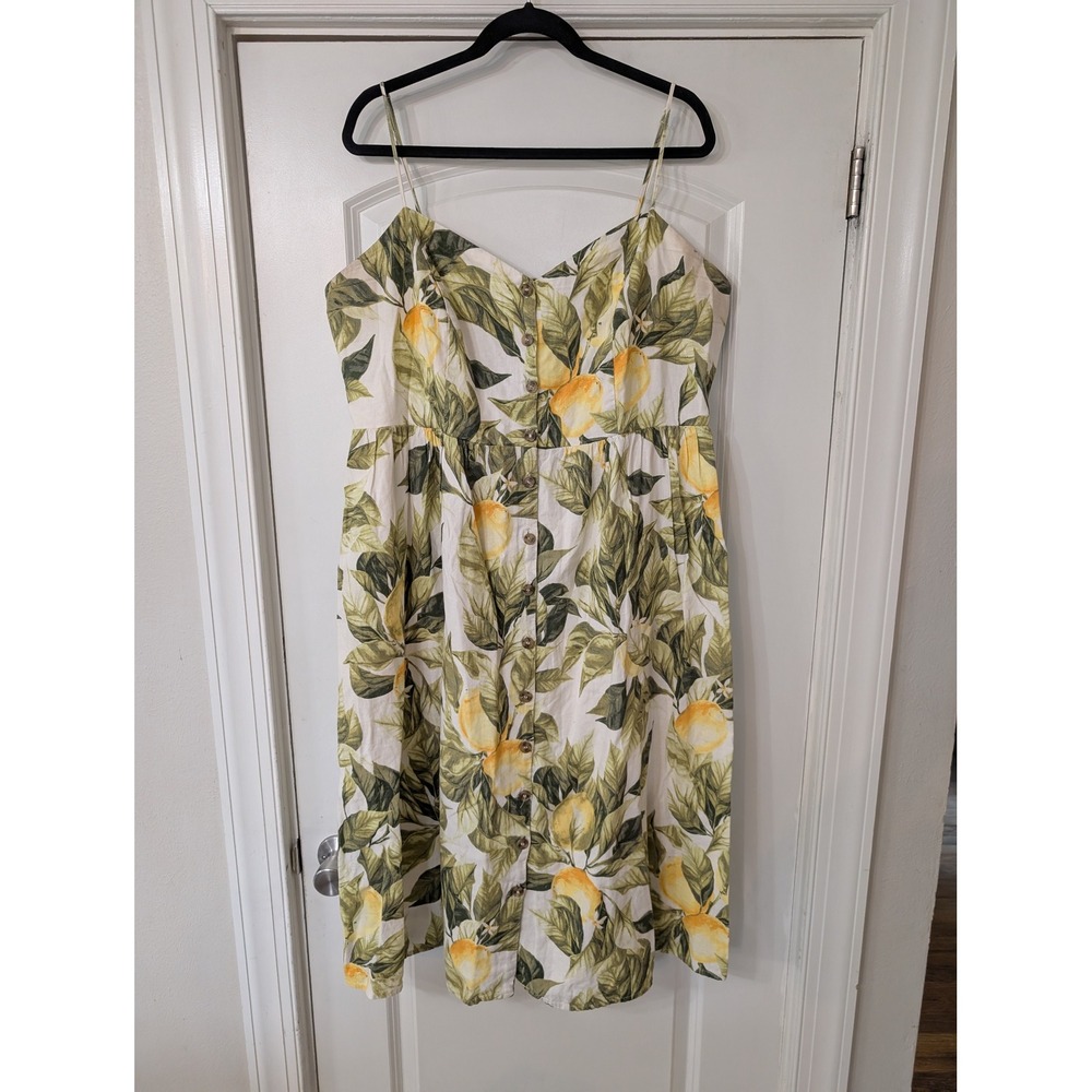 Floral Lemon Print Spaghetti Strap Sundress - Yellow/Green
